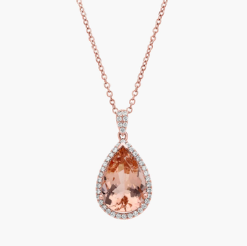 Morganite and Diamond Halo Pendant in 14k Rose Gold (13x9mm)