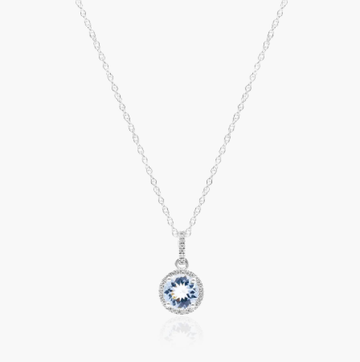 14K White Gold Aquamarine and Diamond Halo Necklace