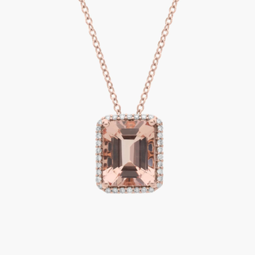 Emerald Cut Morganite Pendant in 14K Rose Gold