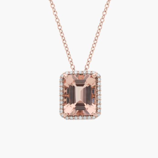 Emerald Cut Morganite Pendant in 14K Rose Gold