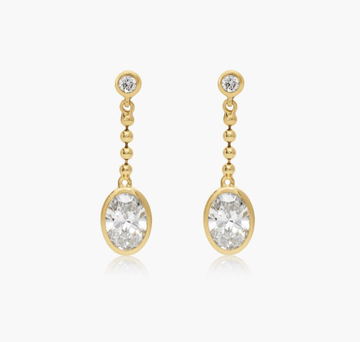 Bezel Bead Chain Drop Earrings With 1 CTW Oval Cut Lab-Grown Diamonds In 14K Yellow Gold