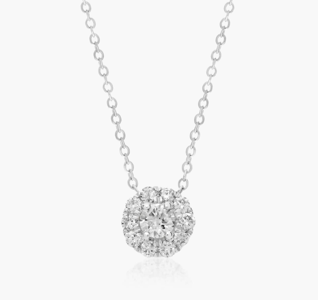14K White Gold Halo Lab-Grown Diamond Pendant (0.75 CTW - F-G / VS2-SI1)