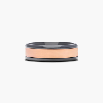 Satin Center Men's Wedding Band In 14K Rose Gold and Black Titanium (7.00mm)