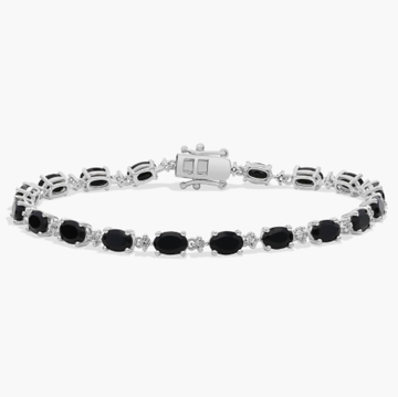 East-west Oval Black Onyx Fashion Bracelet in Sterling Silver