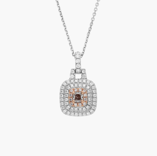 Extraordinary Collection: Fancy Pinkish Brown Cushion Diamond with Triple Halo Pendant in 18k Rose and White Gold (5/8 ct. tw.)
