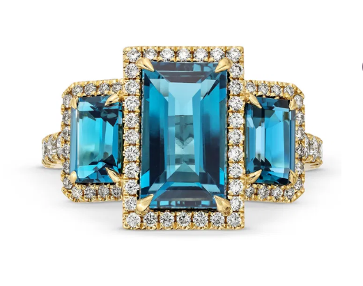 Emerald Cut London Blue Topaz Ring 14K