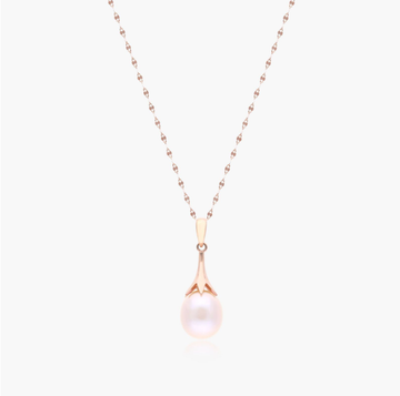 14K Rose Gold Lily Pink Drop Shape Freshwater Pearl Necklace