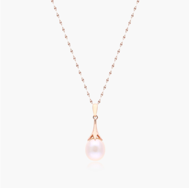 14K Rose Gold Lily Pink Drop Shape Freshwater Pearl Necklace