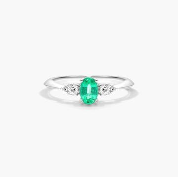 Emerald And Diamond Ring In 14K White Gold