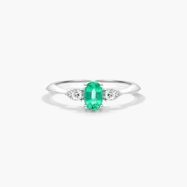 Emerald And Diamond Ring In 14K White Gold