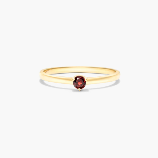 Petite Single Garnet Birthstone Ring In 14K Yellow Gold