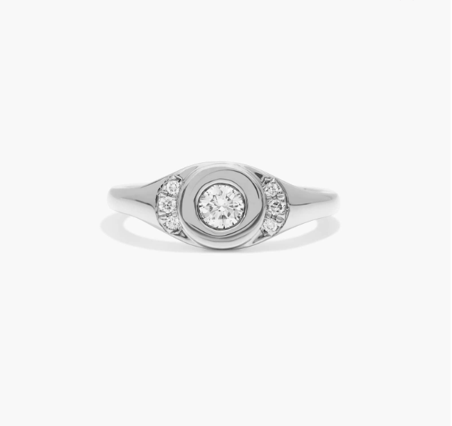 Signet Ring With 0.20 CTW Round Lab-Grown Diamonds In 14K White Gold