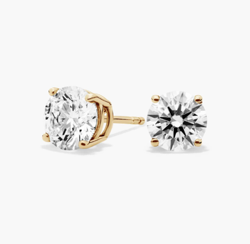 Four Prong Round Brilliant Lab Grown Diamond Stud Earrings in 14k Yellow Gold (2 1/2 Ct. tw. - F-G / VS2-SI1)