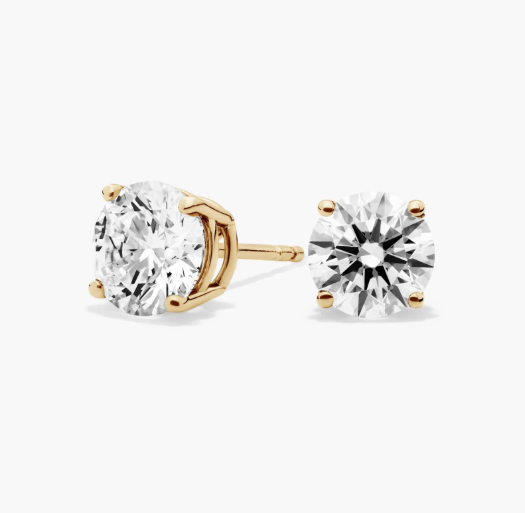 Four Prong Round Brilliant Lab Grown Diamond Stud Earrings in 14k Yellow Gold (2 1/2 Ct. tw. - F-G / VS2-SI1)