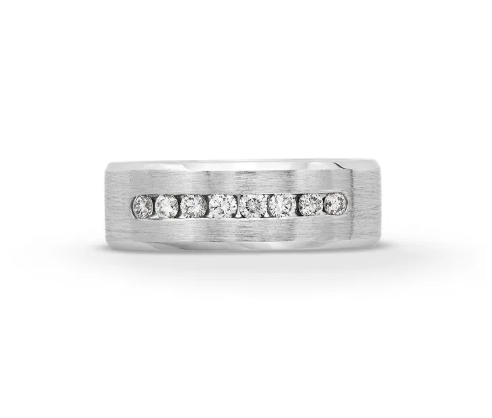 Brushed Channel Set Diamond 7mm Wedding Band 14K