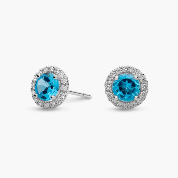 Blue Topaz and Micropavé Diamond Stud Earrings in 18k White Gold (5mm)