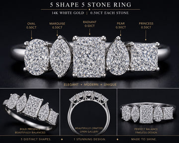 Bamby-10k white gold band with 5 diamond stones at .5ct each no IGI size5