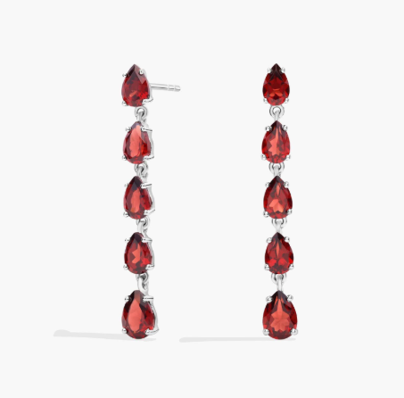 Pear Shaped Garnet Drop Earrings in Sterling Silver