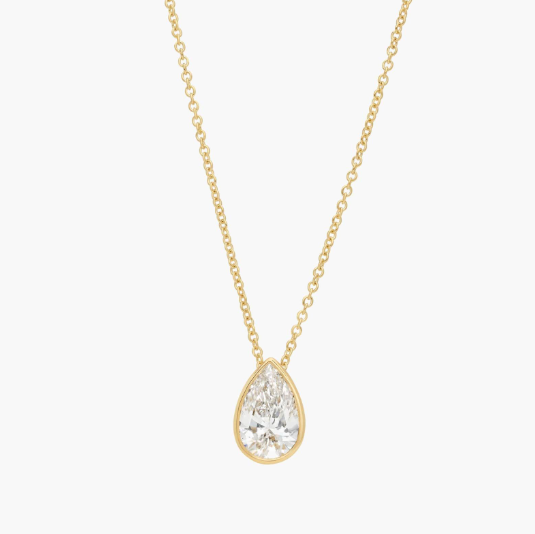 Bezel Solitaire Pendant Necklace With 1.5 CTW Pear Shaped Lab-Grown Diamond in 14K Yellow Gold