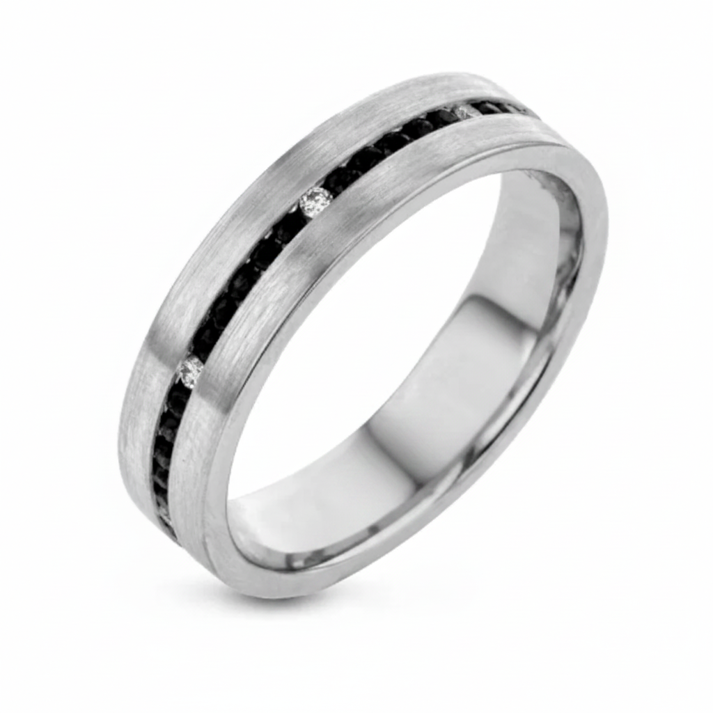 Black and White Diamond Wedding Band 14K