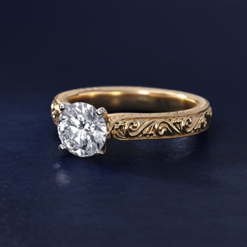 Hand-Engraved Solitaire Engagement Ring in 18K Yellow Gold