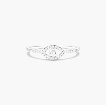Evil Eye Diamond Ring In 14K White Gold