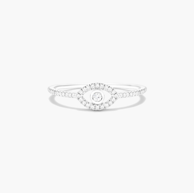 Evil Eye Diamond Ring In 14K White Gold