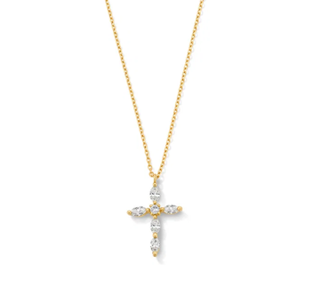 Marquise and Round Diamond Cross Necklace 18K