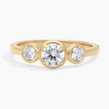 Three-Stone Diamond Ring with 0.75 CTW Round Cut Lab-Grown Diamonds in 14K Yellow Gold Bezel Setting