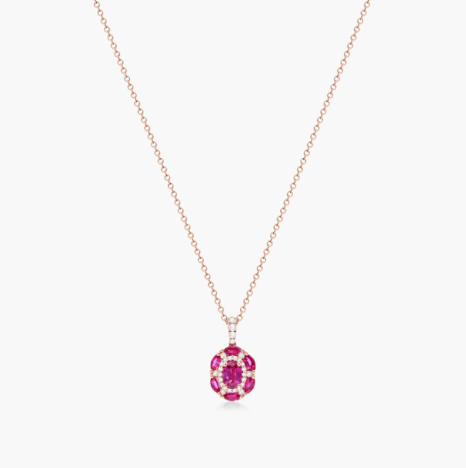 14K Rose Gold Imperial Ruby and Diamond Necklace