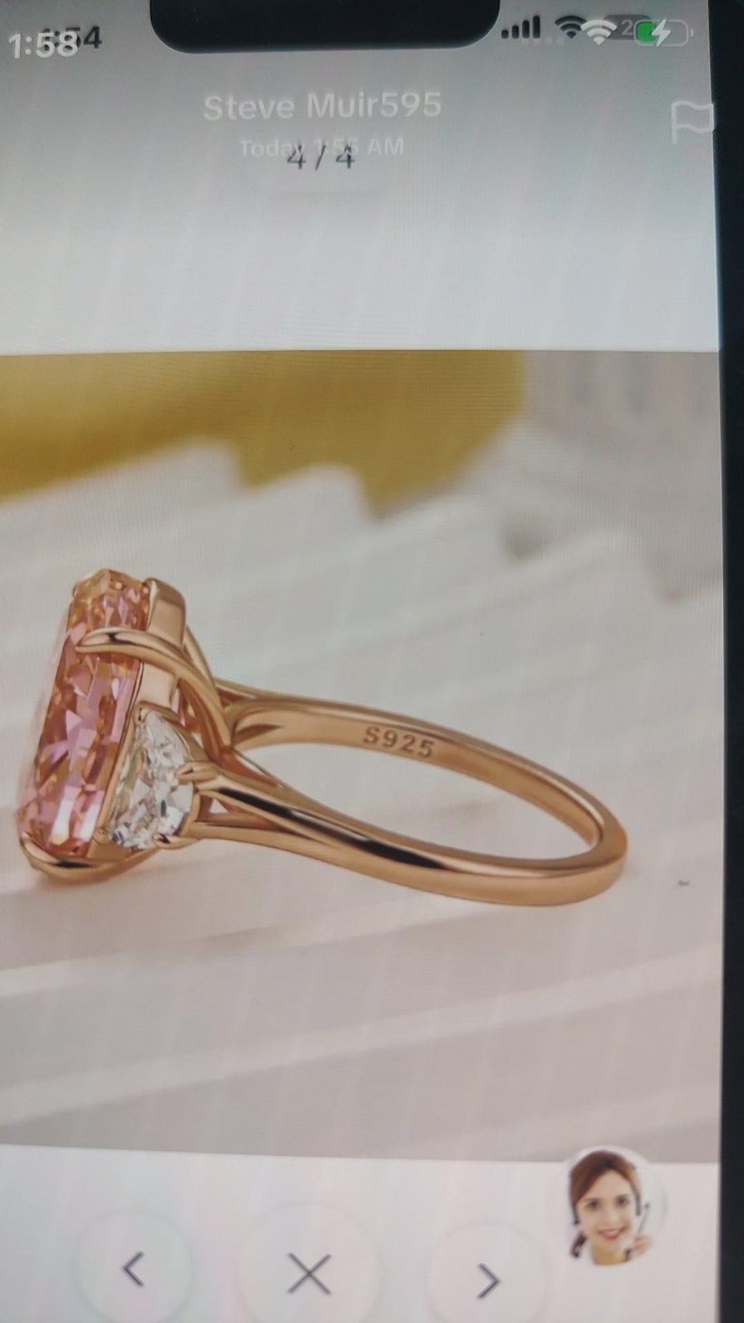 John Federico-6.33CT Pink oval with oval/half moon side stone 18k rose gold size5.5 deposit first