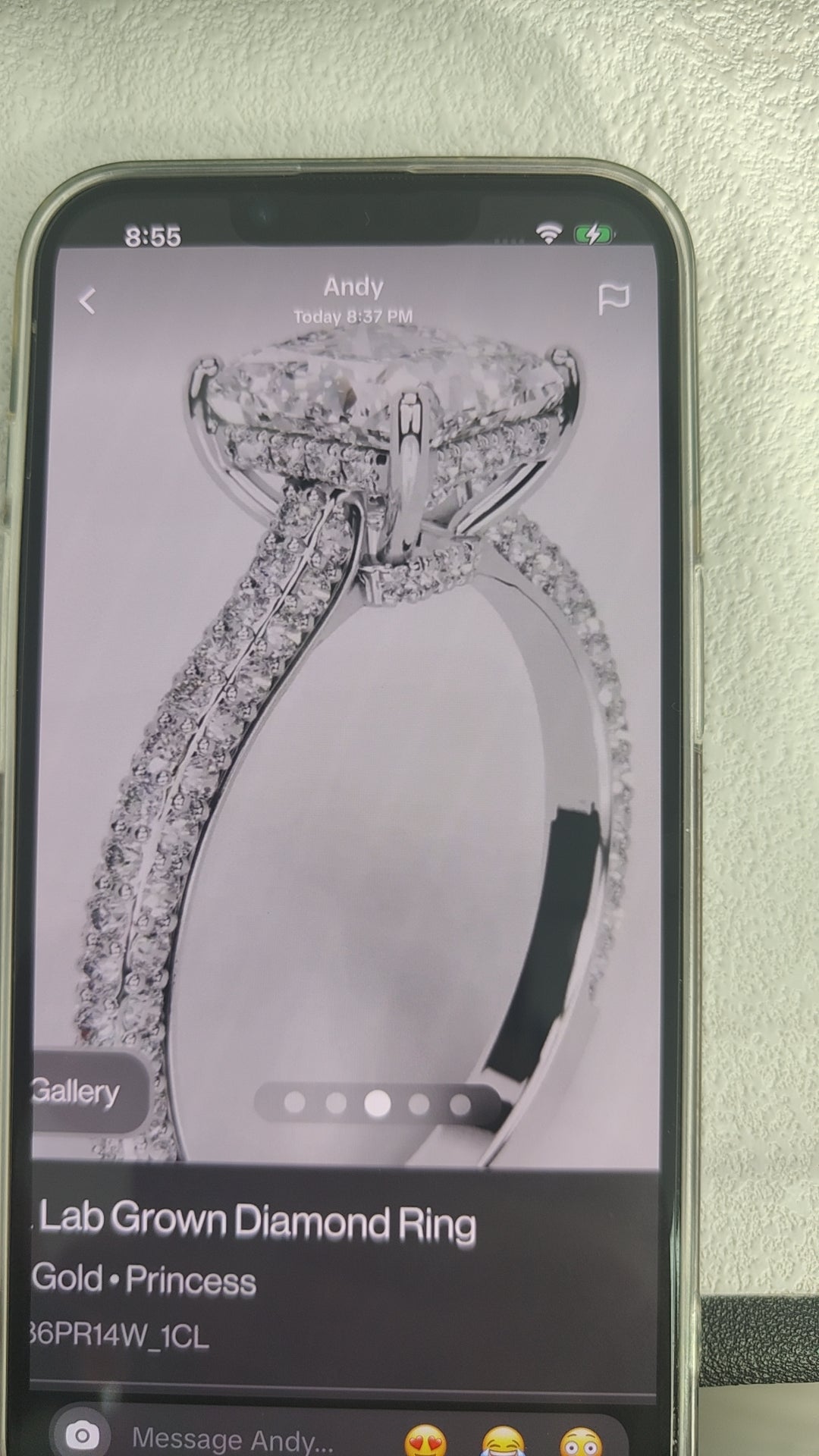 Andy-2ct princess cut pave setting hidden halo 14k size 5.75