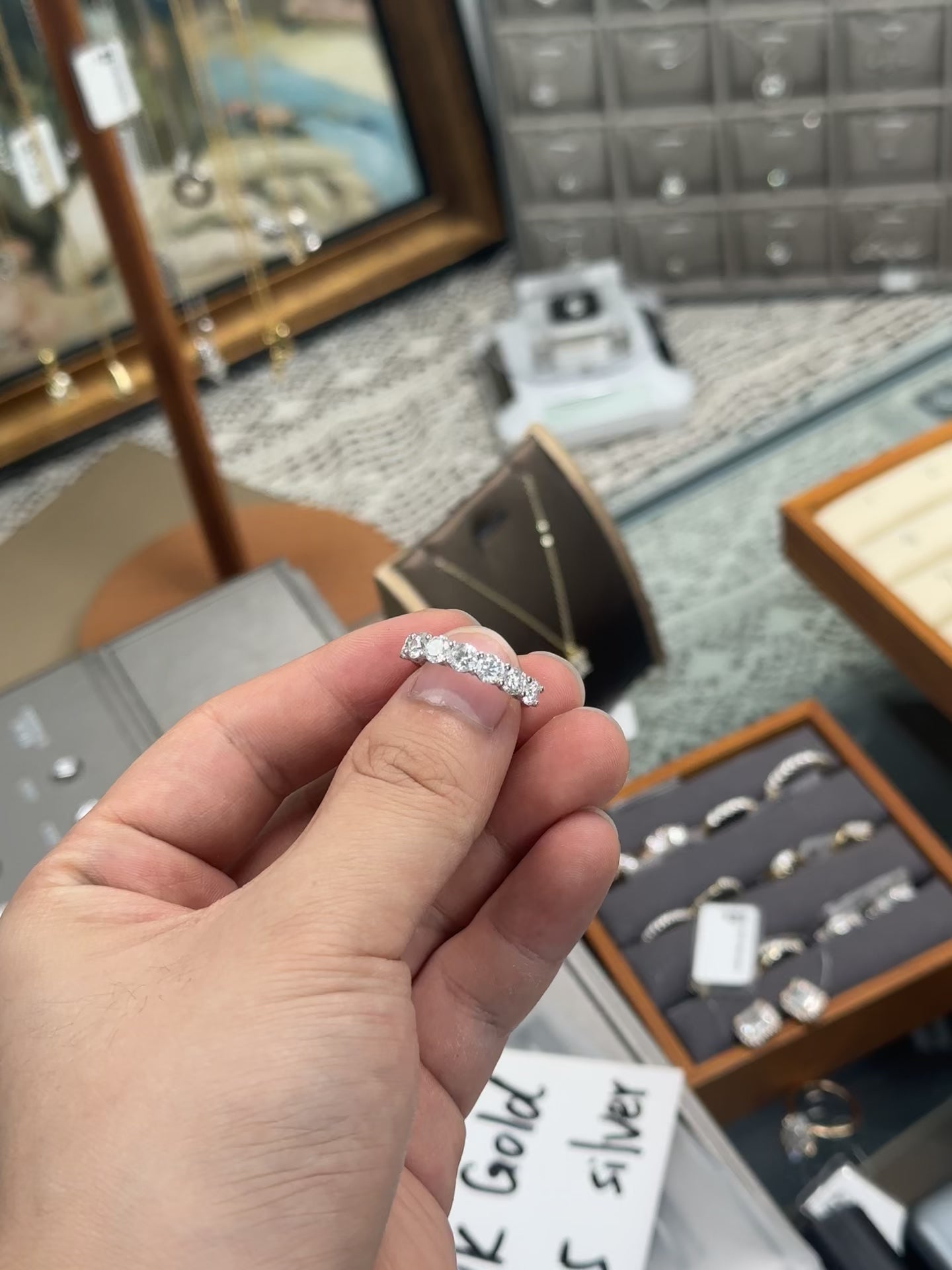 14k white gold 7 diamonds ring, size 7, 890 USD in total