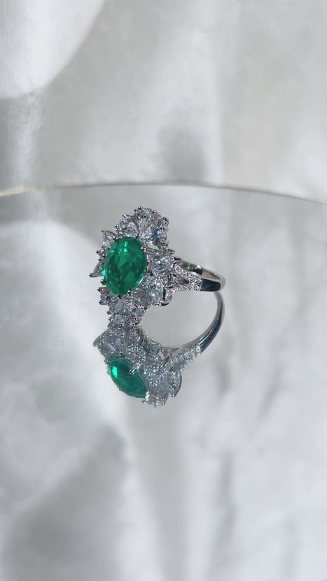 Oval Cut Lab Grown Emerald Ring, Center Stone 3.5ct in S925 Silver
