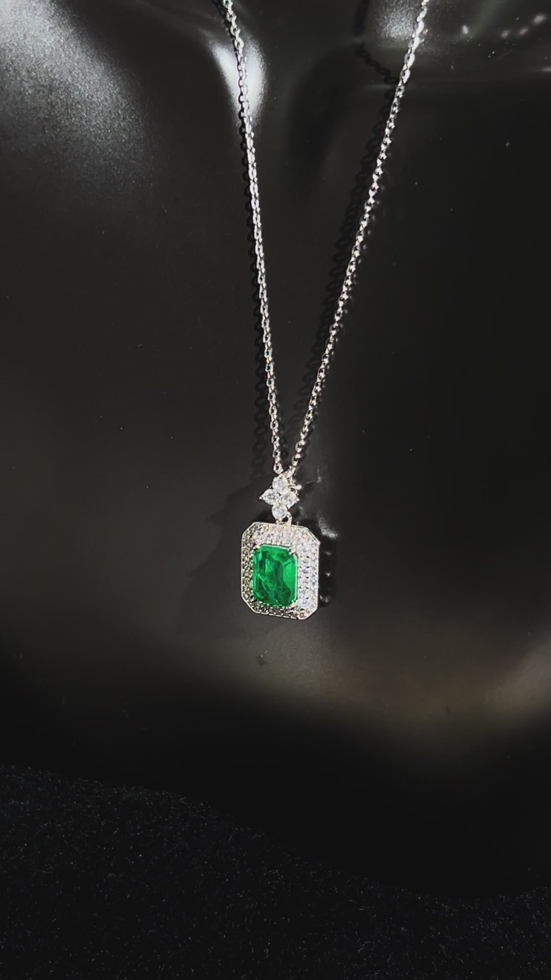Emerald Cut Lab Grown Emerald Pendant Necklace, 3ct Center Stone in S925 Silver