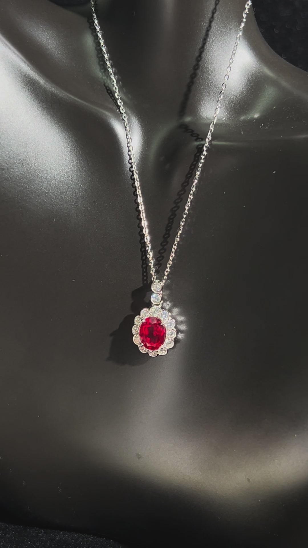Oval Cut Lab Grown Ruby Pendant Necklace, 2.5ct Center Stone in S925 Silver