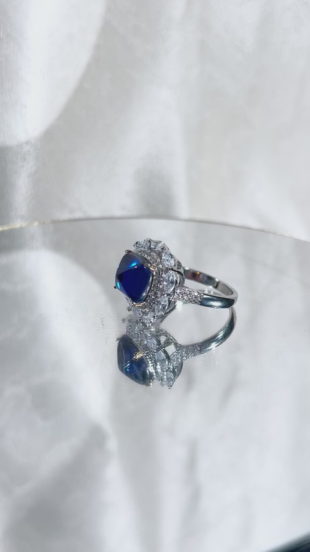 Sugarloaf Square Lab Grown Sapphire Ring, Center Stone 6.0ct in S925 Silver