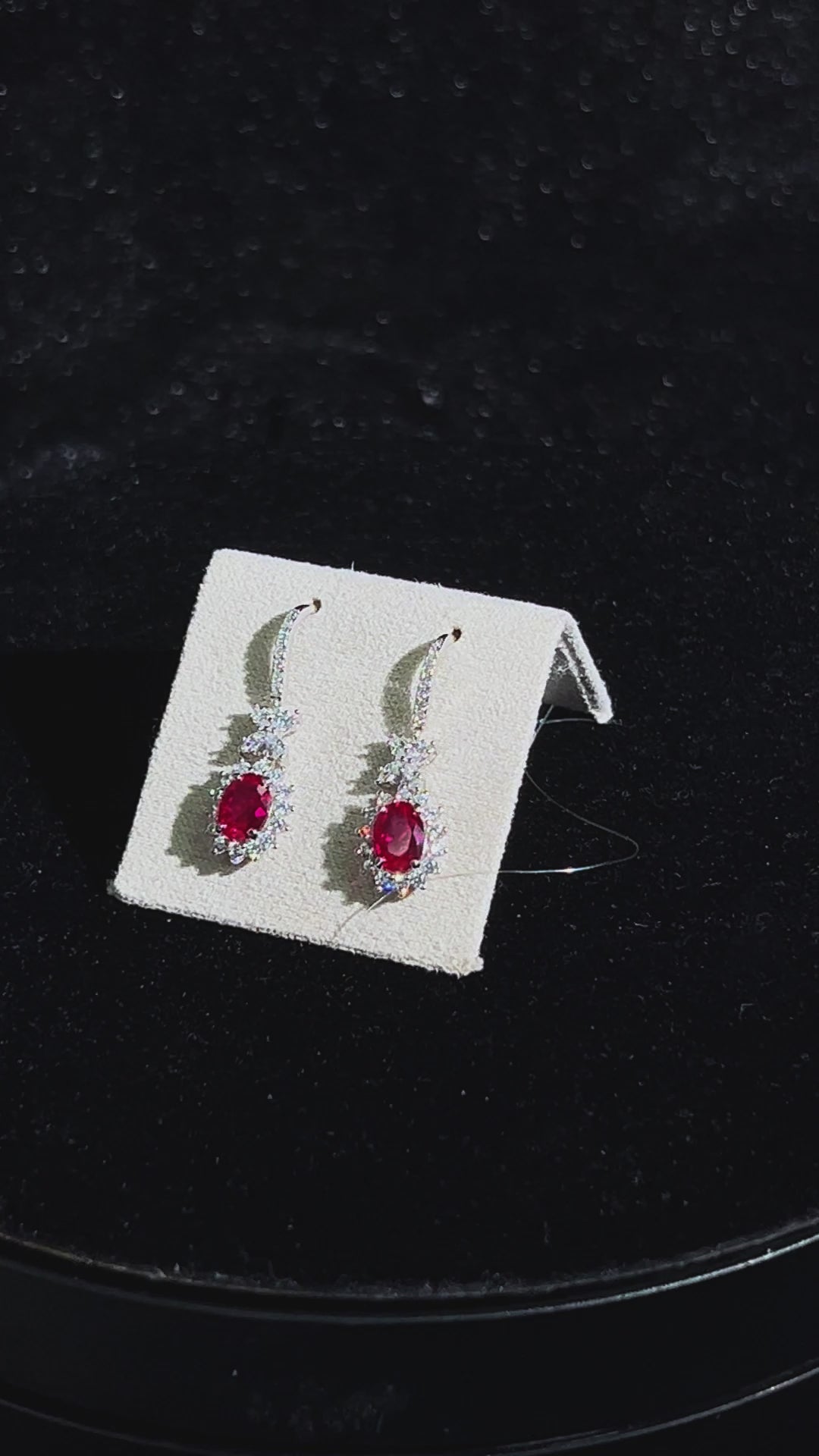 Oval Cut Lab Grown Ruby Drop Earrings, Total 2ct in S925 Silver