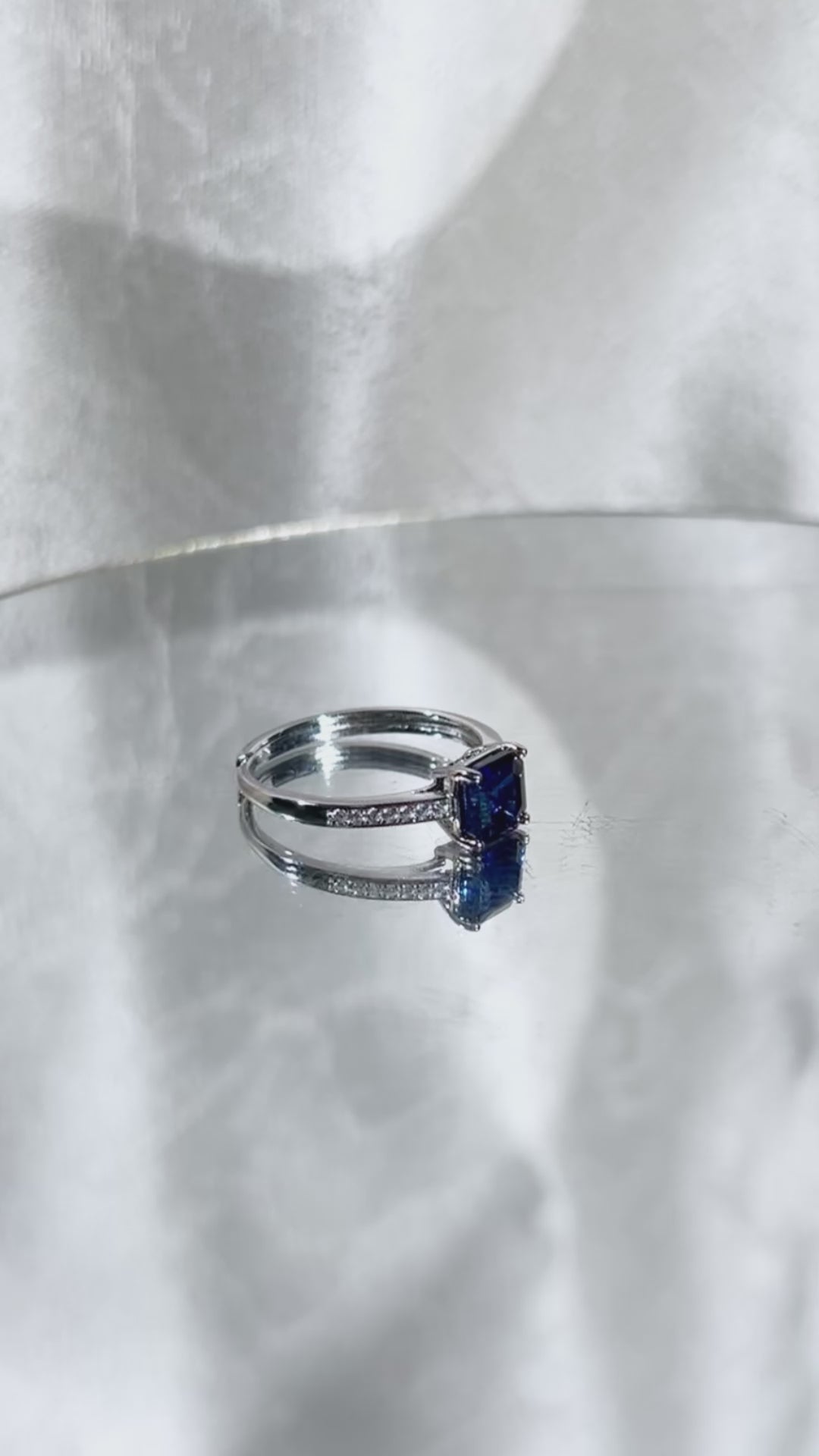 Asscher Cut Lab Grown Sapphire Ring, Center Stone 1.3ct in S925 Silver