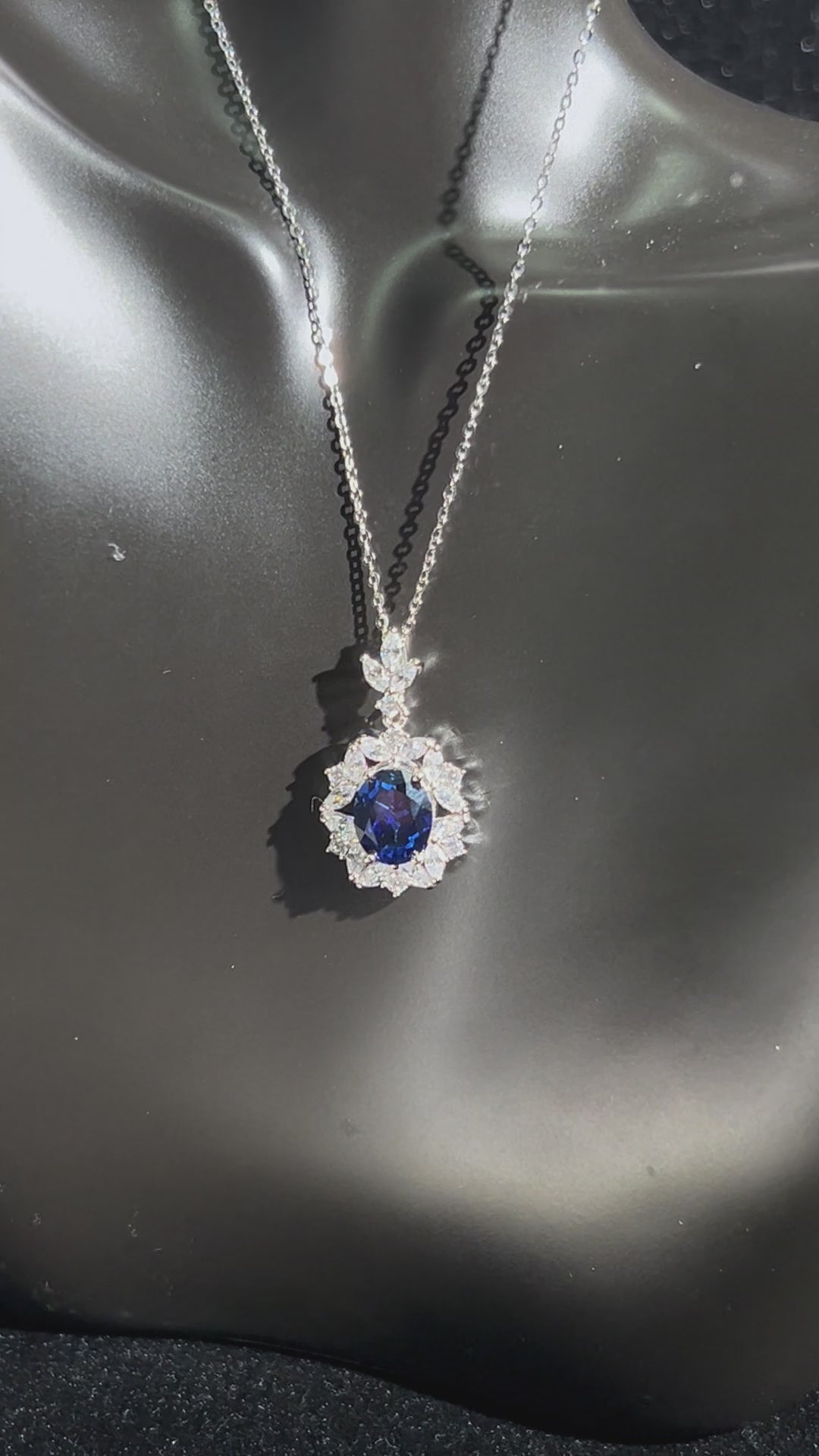 Oval Cut Lab Grown Sapphire Pendant Necklace, 3.5ct Center Stone in S925 Silver