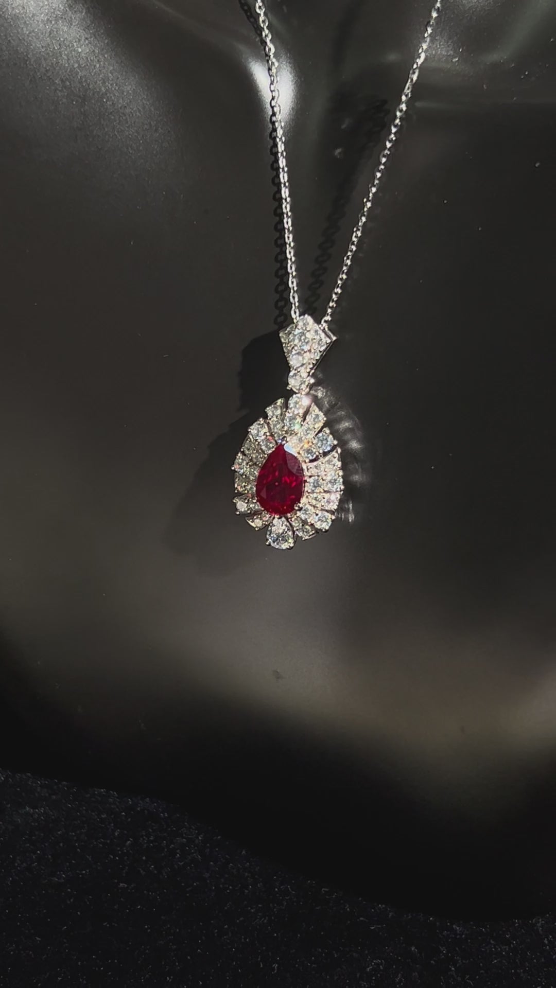 Pear Cut Lab Grown Ruby Pendant Necklace, 3ct Center Stone in S925 Silver