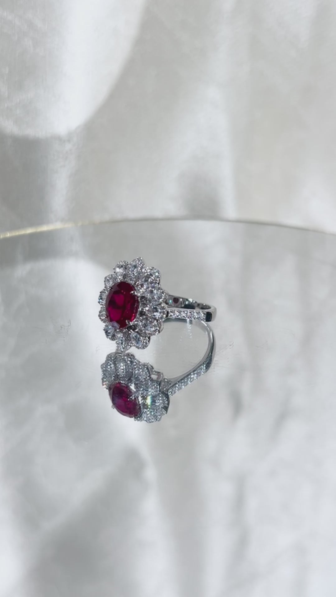 Oval Cut Lab Grown Ruby Ring, Center Stone 2.5ct in S925 Silver