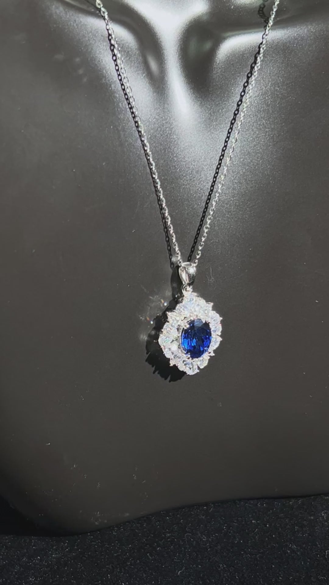 Oval Cut Lab Grown Sapphire Pendant Necklace, 3.5ct Center Stone in S925 Silver