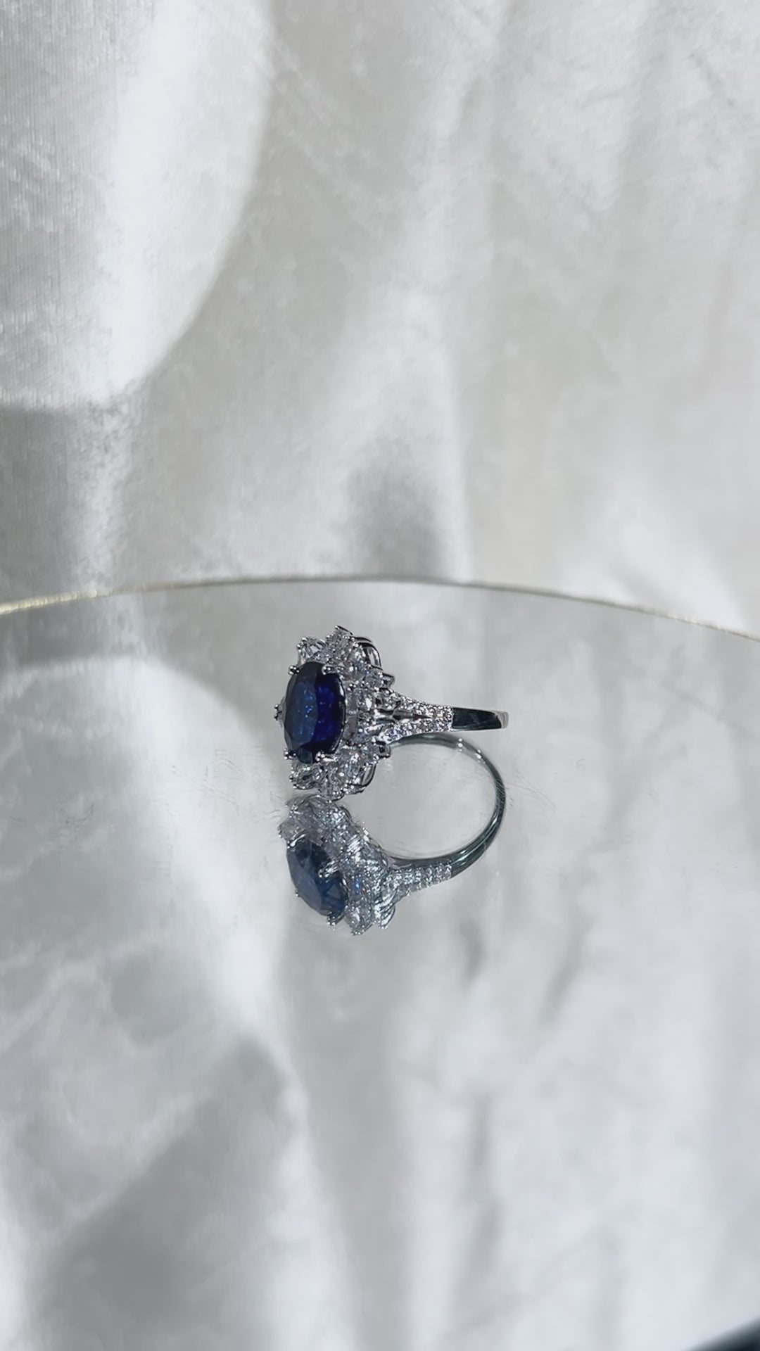 Oval Cut Lab Grown Sapphire Ring, Center Stone 3.5ct in S925 Silver