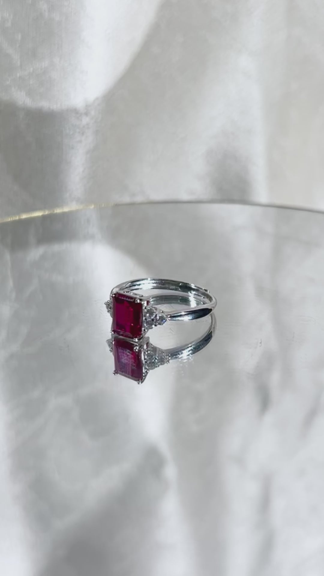 Emerald Cut Lab Grown Ruby Ring, Center Stone 2.0ct in S925 Silver