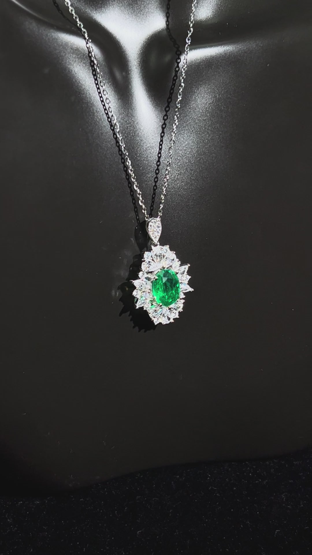 Oval Cut Lab Grown Emerald Pendant Necklace, 3.5ct Center Stone in S925 Silver